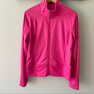 🐝🐝🐝 Champion bright pink zip front athletic jacket; EUC, size L